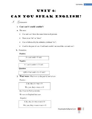 Ngữ pháp Tiếng Anh Lớp 7 - Unit 6: Can you speak English?