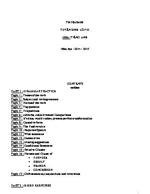 Tài liệu ôn thi tuyển sinh Lớp 10 môn Tiếng Anh - Năm học 2014-2015