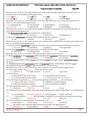 2 Đề kiểm tra chất lượng học kỳ I môn Tiếng Anh Lớp 12 - Năm học 2018-2019 - Trường THPT Minh Phú (Có đáp án)