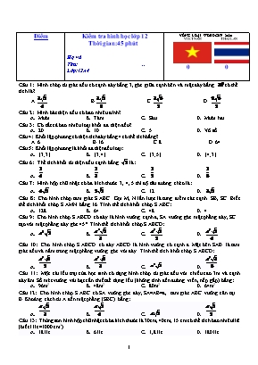 4 Đề kiểm tra 15 phút môn Hình học Lớp 12