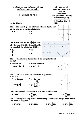 4 Đề thi học kỳ I môn Toán Lớp 12 - Năm học 2019-2020 - Đại học Sư phạm Hà Nội (Có đáp án)