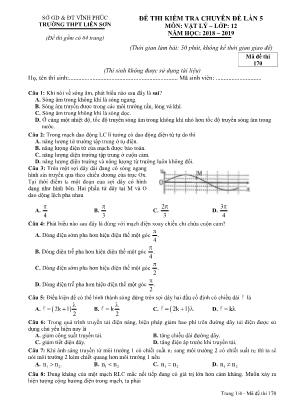4 Đề thi kiểm tra chuyên đề lần 5 môn Vật lý Lớp 12 - Năm học 2018-2019 - Trường THPT Liễn Sơn