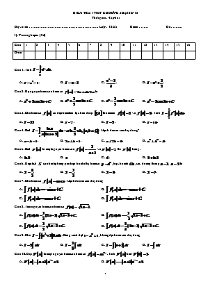 Bài kiểm tra 1 tiết Chương 3 môn Giải tích Khối 12