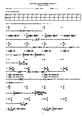 Bài kiểm tra 1 tiết Chương 3 môn Giải tích Lớp 12