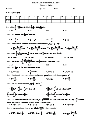 Bài kiểm tra một tiết Chương III môn Giải tích Khối 12