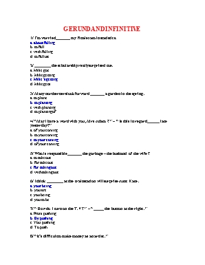 Bài tập Gerund and infinitive môn Tiếng Anh Lớp 12