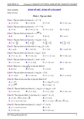 Bài tập Giải tích Lớp 12 - Chương II: Hàm số mũ, hàm số lôgarit - Phùng Hoàng Em