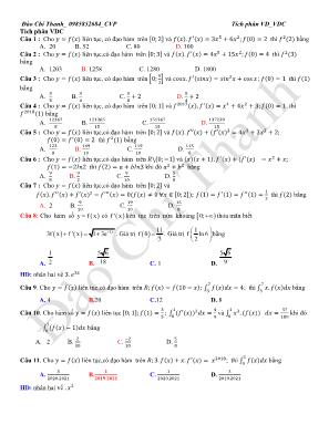 Bài tập ôn thi THPT Quốc gia môn Toán: Tích phân - Đào Chí Thanh