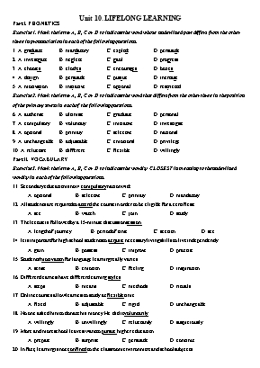 Bài tập Tiếng Anh Khối 12 - Unit 10: Lifelong learning