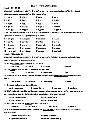 Bài tập Tiếng Anh Khối 12 - Unit 2: Urbanisation