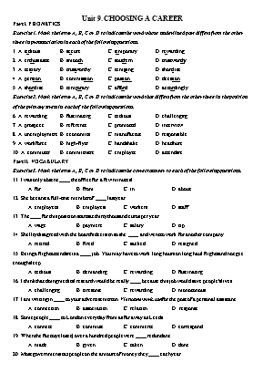 Bài tập Tiếng Anh Khối 12 - Unit 9: Choosing a career