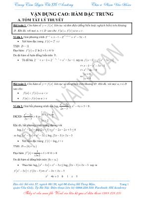 Bài tập Toán Lớp 12 vận dụng cao: Hàm đặc trưng - Phạm Văn Hoàn