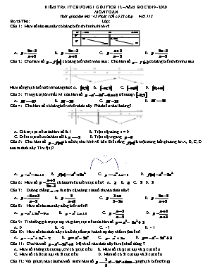 Bộ đề kiểm tra 1 tiết Chương I môn Giải tích Lớp 12 - Năm học 2019-2020 (Có đáp án)