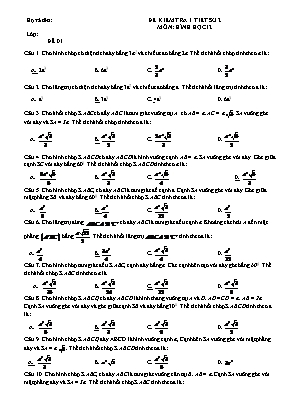 Bộ đề kiểm tra 1 tiết số 2 môn Hình học Lớp 12 (Có đáp án)