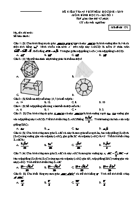 Bộ đề kiểm tra 45 phút bài số 1 môn Hình học Lớp 12 - Năm học 2018-2019