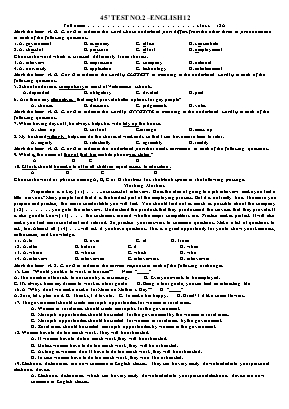 Bộ đề kiểm tra 45 phút môn Tiếng Anh Khối 12