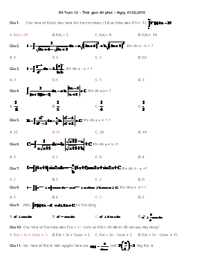 Bộ đề kiểm tra 45 phút môn Toán Lớp 12 năm 2018