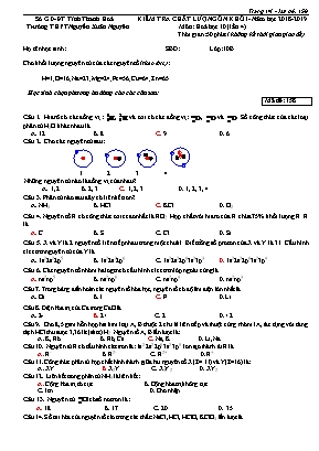 Bộ đề kiểm tra chất lượng môn Hóa học Lớp 10 lần 4 - Năm học 2018-2019 - Trường THPT Nguyễn Xuân Nguyên (Có đáp án)