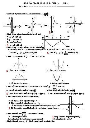Bộ đề kiểm tra Chương 1 môn Giải tích Lớp 12