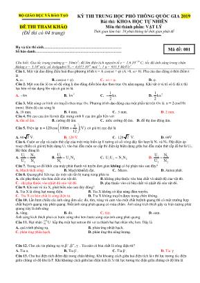 Bộ đề thi tham khảo THPT Quốc gia môn Vật lý năm 2019 - Bộ giáo dục và đào tạo (Kèm đáp án)