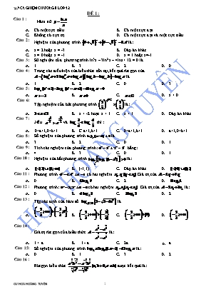 Bộ đề trắc nghiệm Chương II môn Giải tích Lớp 12 - Hoa Hoàng Tuyên