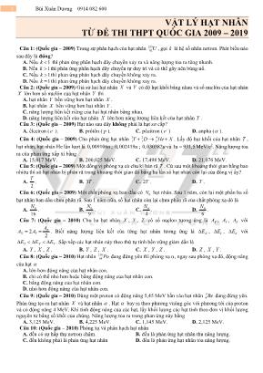 Các câu hỏi về Vật lý hạt nhân trong đề thi THPT Quốc gia môn Vật lý từ năm 2009 đến 2019 - Bùi Xuân Dương
