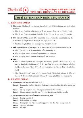 Các chuyên đề luyện thi THPT môn Toán - Chuyên đề 1: Ứng dụng đạo hàm khảo sát tính biến thiên và vẽ đồ thị hàm số