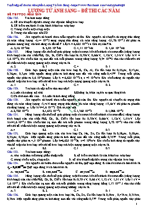 Câu hỏi phần Lượng tử ánh sáng trong đề thi THPT Quốc gia qua các năm