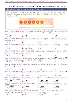 Chủ đề Số phức trong các đề thi thử THPT môn Toán - Năm học 2018-2019