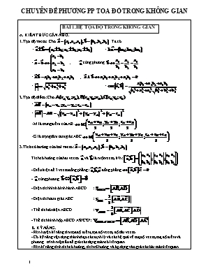 Chuyên đề luyện thi THPT môn Toán: Phương pháp tọa độ trong không gian