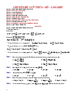 Chuyên đề luyện thi THPT Quốc gia môn Giải tích Lớp 12: Luỹ thừa - Mũ – Logarit
