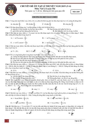 Chuyên đề ôn tập lí thuyết môn Vật lý Lớp 12 năm 2019 - Chương III+IV - Mã đề 0405