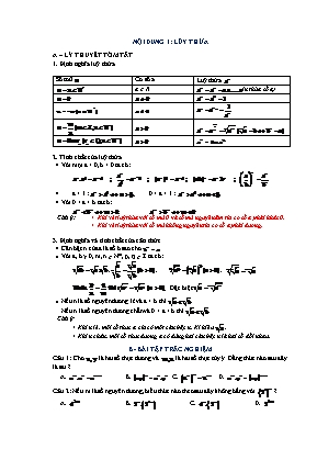 Chuyên đề ôn thi THPT Quốc gia môn Toán Lớp 12: Phương trình mũ - Phương trình logarit