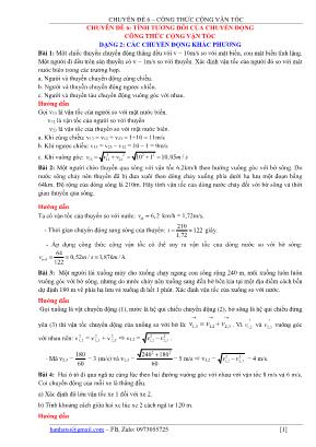 Chuyên đề Vật lý Lớp 10: Công thức cộng vận tốc - Dạng 2: Các chuyển động khác phương