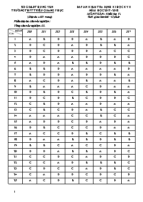 Đáp án đề kiểm tra định kỳ học kỳ II môn Toán Lớp 12 (Tất cả các mã đề) - Năm học 2017-2018 - Trường THPT Triệu Quang Phục