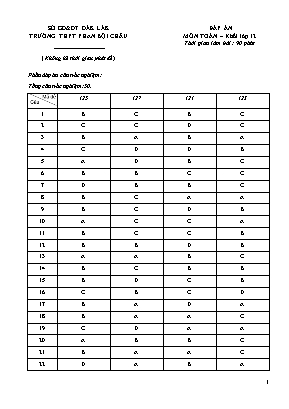 Đáp án đề kiểm tra học kỳ II môn Toán Lớp 12 (Mã đề 121, 123, 125, 127) - Năm học 2019-2020 - Trường THPT Phan Bội Châu