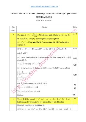 Đáp án đề thi chọn học sinh cấp huyện môn Toán Lớp 12 - Năm học 2014-2015 - Sở giáo dục và đào tạo Bắc Giang