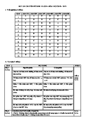 Đáp án đề thi kiểm tra chuyên đề lần 4 môn Sinh học Lớp 10 (Tất cả các mã đề) - Năm học 2018-2019 - Trường THPT Liễn Sơn