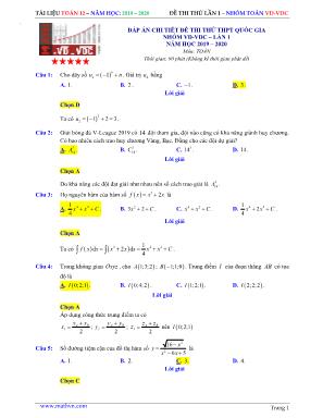 Đáp án đề thi thử THPT Quốc gia môn Toán lần I - Nhóm VD-VDC - Năm học 2019-2020