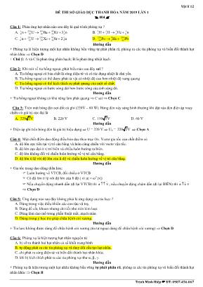 Đáp án đề thi thử THPT Quốc gia môn Vật lý lần 1 năm 2019 - Mã đề 004 - Sở giáo dục và đào tạo Thanh Hóa