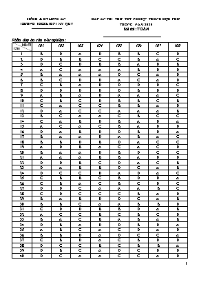 Đáp án đề thi thử Tốt nghệp THPT môn Toán năm 2020 (Tất cả các mã đề) - Trường THCS và THPT Mỹ Quý