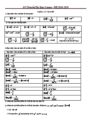 Đề cương ôn tập môn Giải tích Lớp 12 - Năm học 2019-2020 - Nguyễn Thị Kim Cương