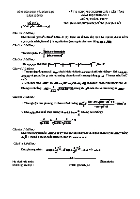 Đề dự bị thi chọn học sinh giỏi cấp tỉnh môn Toán THPT - Năm học 2010-2011 - Sở giáo dục và đào tạo Lâm Đồng (Có đáp án)