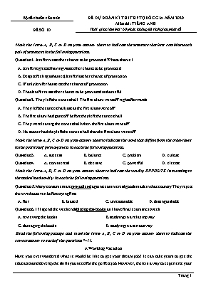 Đề dự đoán kỳ thi THPT Quốc gia môn Tiếng Anh năm 2020 - Đề số 10 (Có đáp án)