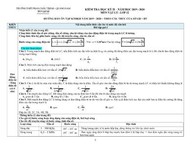 Đề hướng dẫn ôn tập kiểm tra học kỳ II môn Vật lý Lớp 12 - Năm học 2019-2020 - Trường THPT Phan Châu Trinh