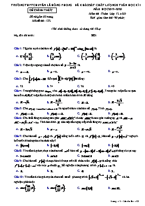 Đề khảo sát chất lượng 8 tuần học kỳ I môn Toán Lớp 12 - Mã đề 132 - Năm học 2019-2020 - Trường THPT chuyên Lê Hồng Phong