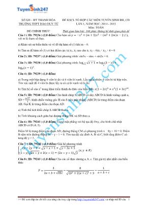 Đề khảo sát chất lượng các môn tuyển sinh Đại học, Cao đẳng lần 1 môn Toán - Năm học 2014-2015 - Trường THPT Đào Duy Từ (Có đáp án)