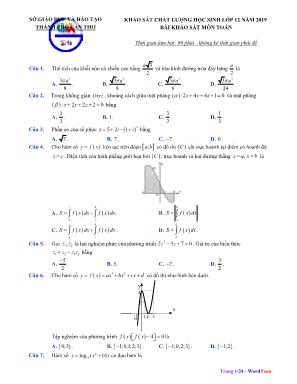 Đề khảo sát chất lượng học sinh môn Toán Lớp 12 năm 2019 - Mã đề 132 - Sở giáo dục và đào tạo Cần Thơ (Có đáp án)