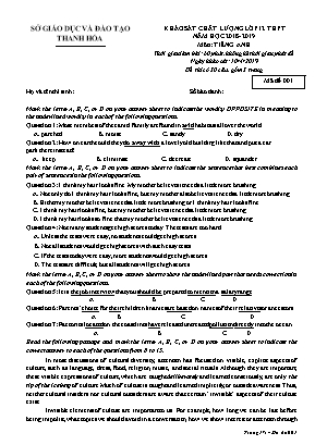 Đề khảo sát chất lượng môn Tiếng Anh Lớp 12 - Mã đề 001 - Năm học 2018-2019 - Sở giáo dục và đào tạo Thanh Hóa