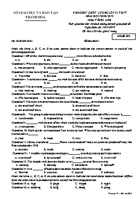 Đề khảo sát chất lượng môn Tiếng Anh Lớp 12 - Mã đề 002 - Năm học 2018-2019 - Sở giáo dục và đào tạo Thanh Hóa